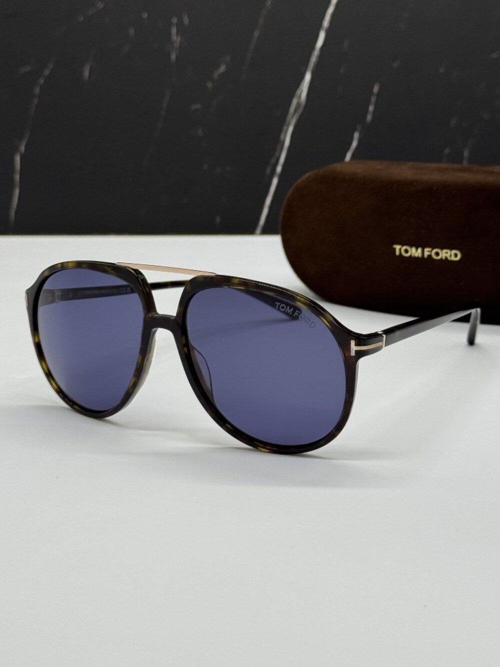 NWT Tom Ford Archie FT1079 Aviator Havana Blue Sunglasses TF1079 52V